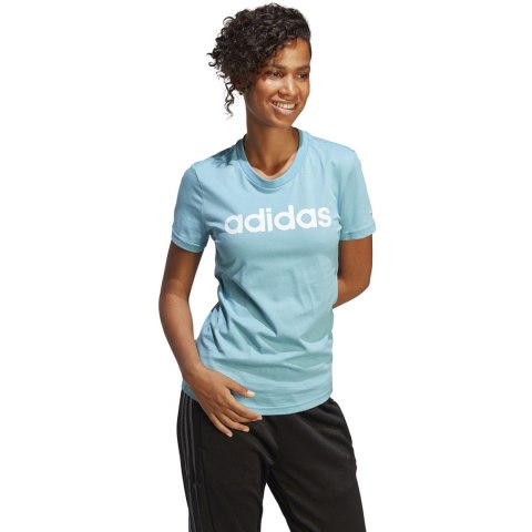 Koszulka damska adidas Loungewear Essentials Slim Logo Tee błękitna IC0629 Koszulka damska adidas Loungewear Essentials Slim Logo Tee błękitna IC0629