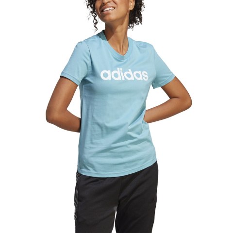 Koszulka damska adidas Loungewear Essentials Slim Logo Tee błękitna IC0629 Koszulka damska adidas Loungewear Essentials Slim Logo Tee błękitna IC0629