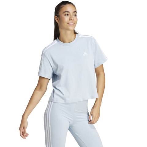 Koszulka damska adidas Essentials 3-Stripes Single Jersey Crop Top błękitna IS1568 Koszulka damska adidas Essentials 3-Stripes Single Jersey Crop Top błękitna IS1568