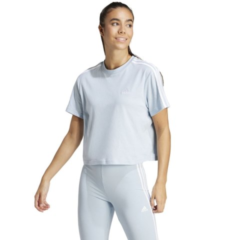 Koszulka damska adidas Essentials 3-Stripes Single Jersey Crop Top błękitna IS1568 Koszulka damska adidas Essentials 3-Stripes Single Jersey Crop Top błękitna IS1568