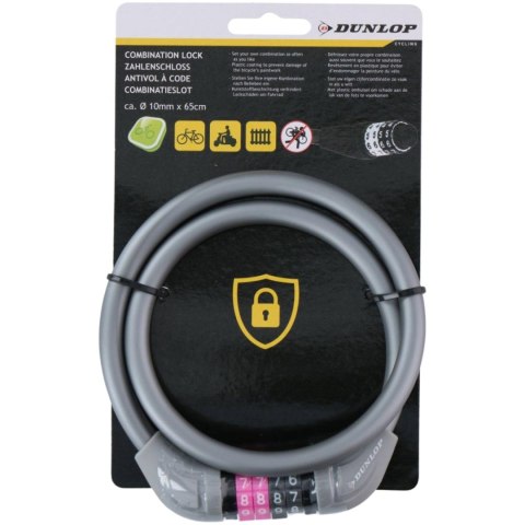 Zapięcie rowerowe Dunlop linka,szyfr 10 mm x 65 cm szare 1042510 Zapięcie rowerowe Dunlop linka,szyfr 10 mm x 65 cm szare 1042510