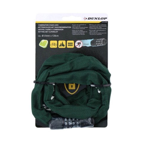 Zapięcie rowerowe Dunlop łańcuch na szyfr 120 cm zielone 1042565 Zapięcie rowerowe Dunlop łańcuch na szyfr 120 cm zielone 1042565