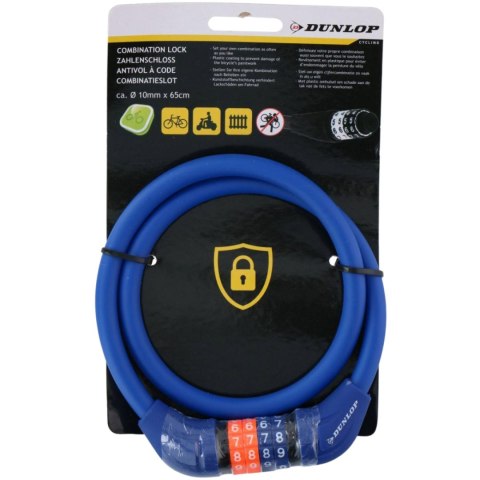 Zapięcie rowerowe Dunlop linka,szyfr 10 mm x 65 cm niebieskie 1042503 Zapięcie rowerowe Dunlop linka,szyfr 10 mm x 65 cm niebieskie 1042503